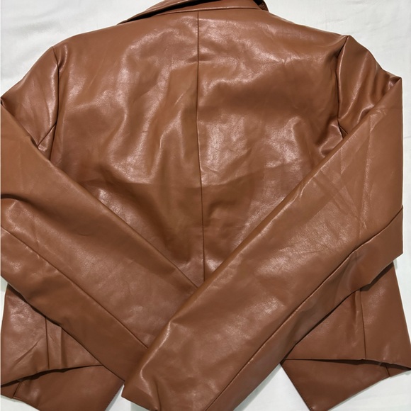 Lulu's Tan Leather Jacket with Vibrant Pink Accents - Picture 4 of 5